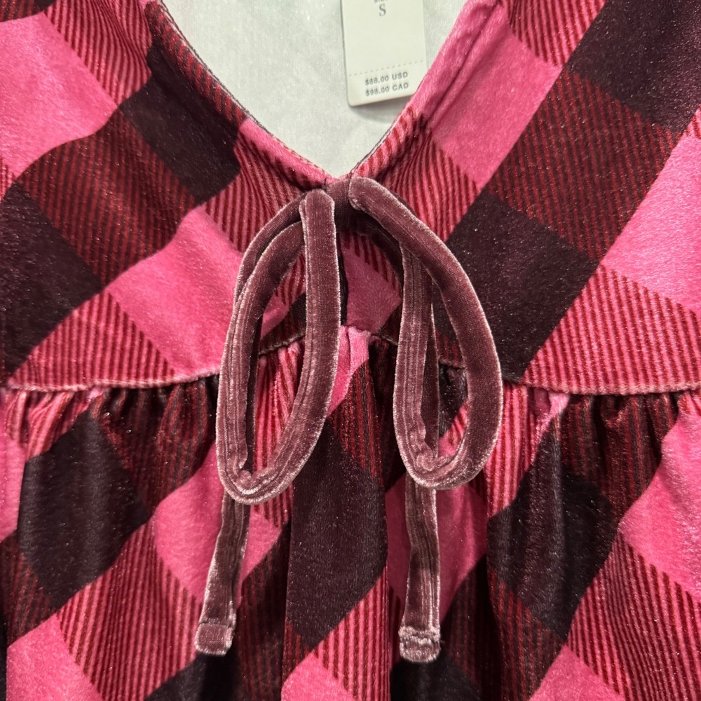 Maeve Anthropologie Velvet Plaid Peplum Top XS S Puff Long Sleeve Fall Burgundy - Picture 5 of 8